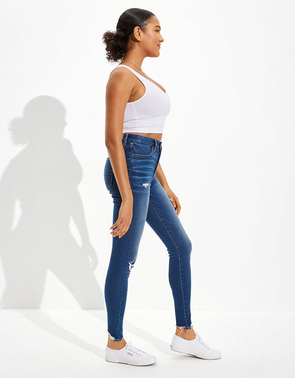 Jegging AE Forever Soft con parches de tiro súper alto - Azul