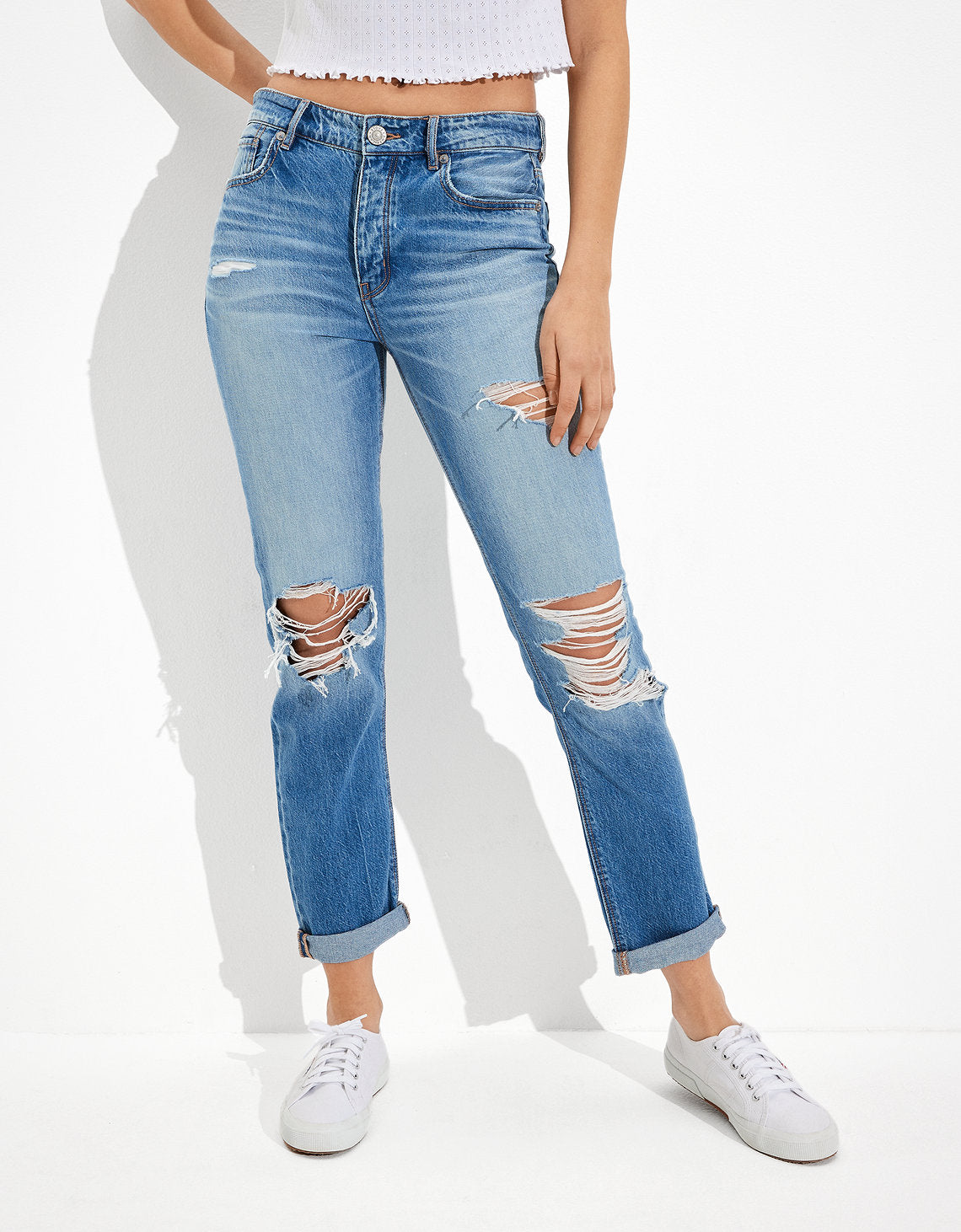 Jean Tomgirl Tiro Bajo Con Rotos Ae - Azul 3436_3908_485_of