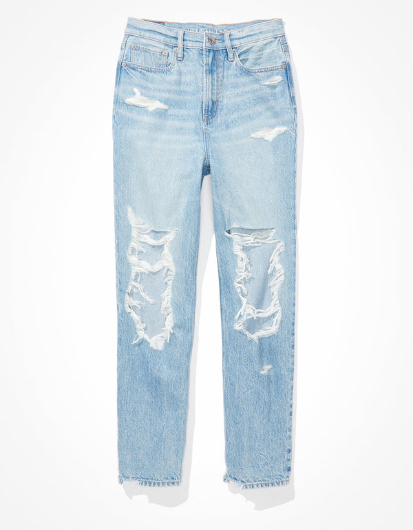 Jean Boyfriend Tiro Alto con Rotos Ae - Azul