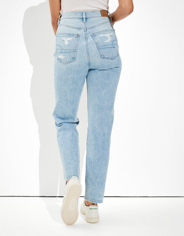 Jean Boyfriend Tiro Alto con Rotos Ae - Azul