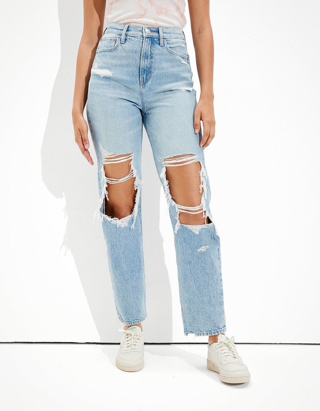 Jean Boyfriend Tiro Alto con Rotos Ae - Azul 3437_3648_923_of