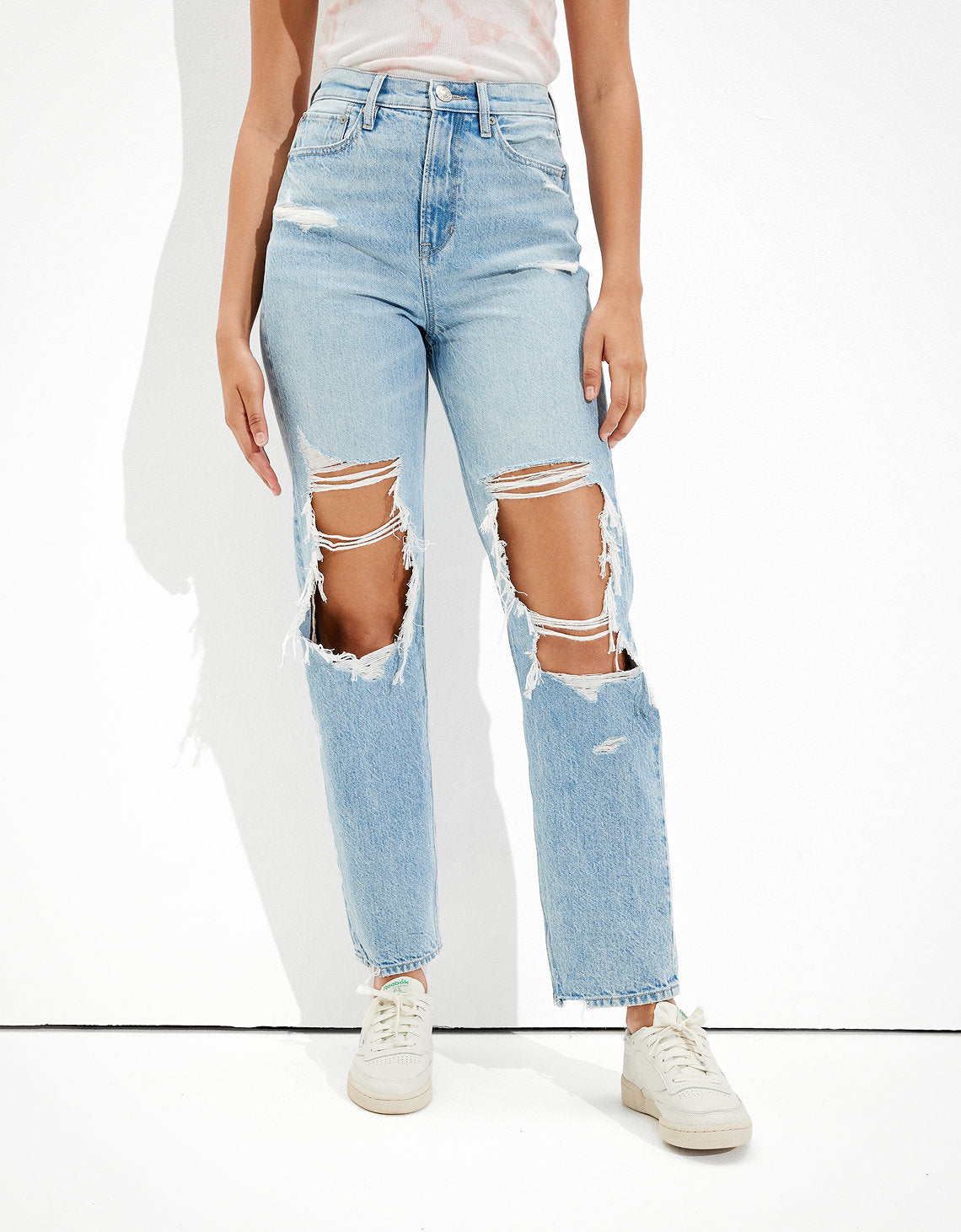 Jean Boyfriend Tiro Alto con Rotos Ae - Azul 3437_3648_923_of