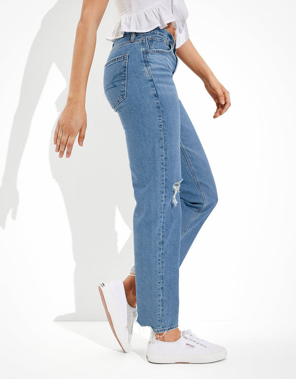 Jean Straight x The Jeans Redesign con Rotos Ae - Azul