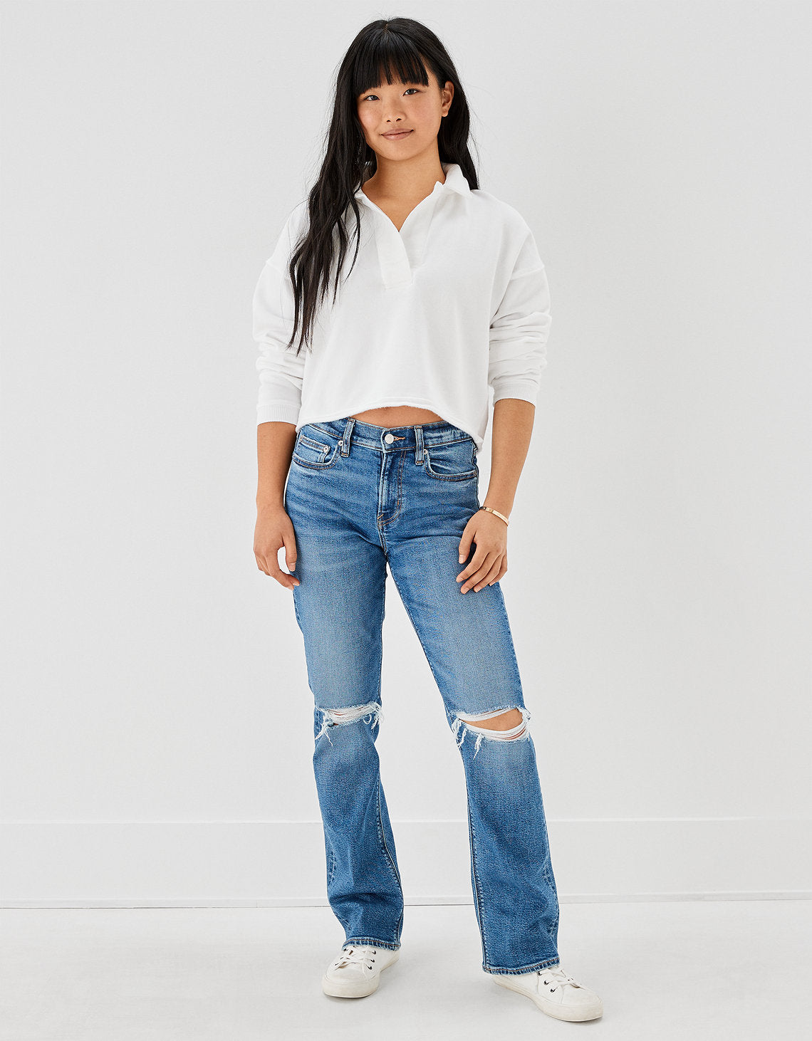 Jean Bootcut con Rotos Ae - Azul 3437_4159_471_of