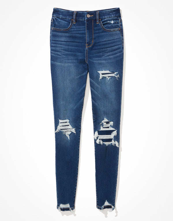 Jegging Tiro Alto con Rotos Ae - Azul
