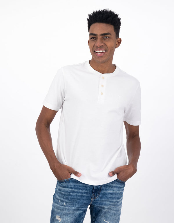 Camiseta cuello Henley manga corta Hombre AE - Blanco
