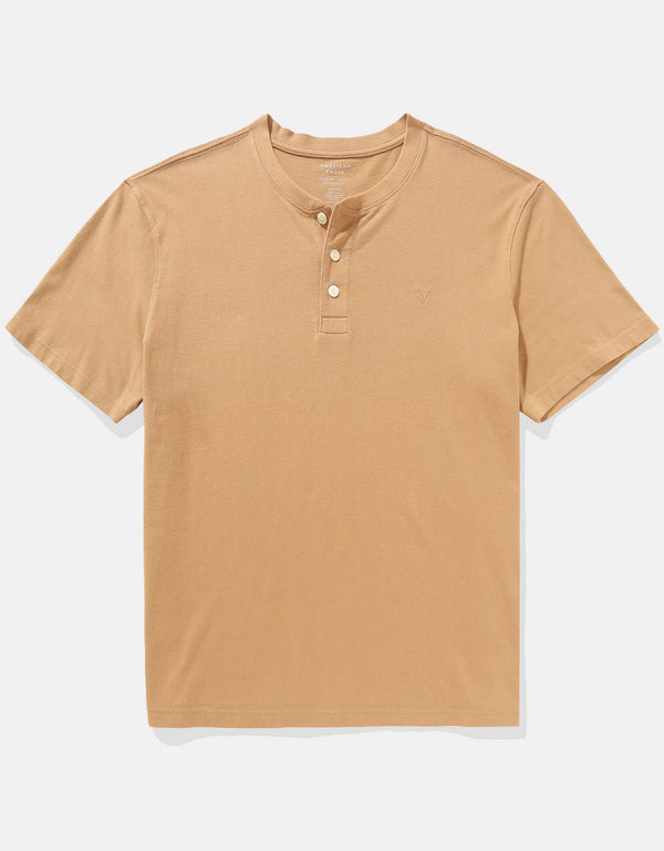 Camiseta cuello Henley manga corta Hombre AE - Caqui