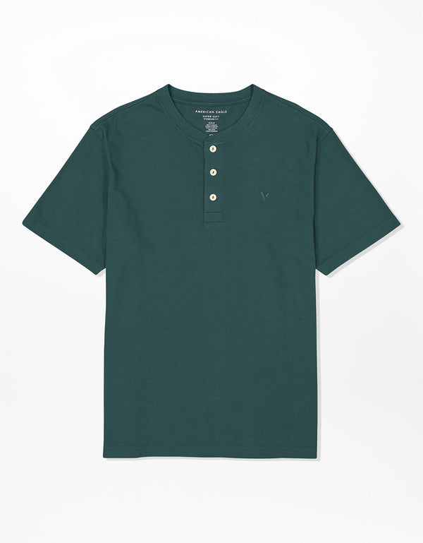 Camiseta cuello Henley manga corta Hombre AE - Verde