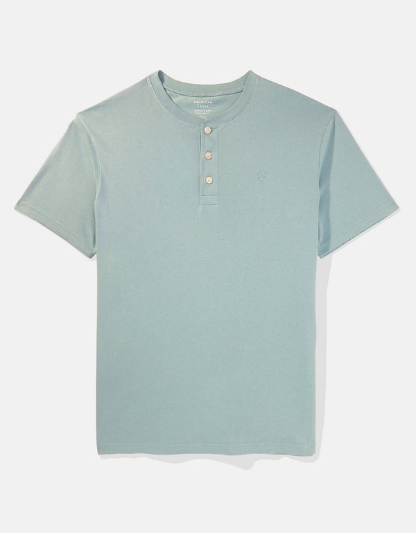 Camiseta cuello Henley manga corta Hombre AE - Verde