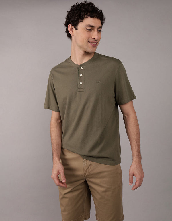 Camiseta cuello Henley manga corta Hombre AE - Generico