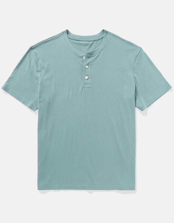 Camiseta cuello Henley manga corta Hombre AE - Azul