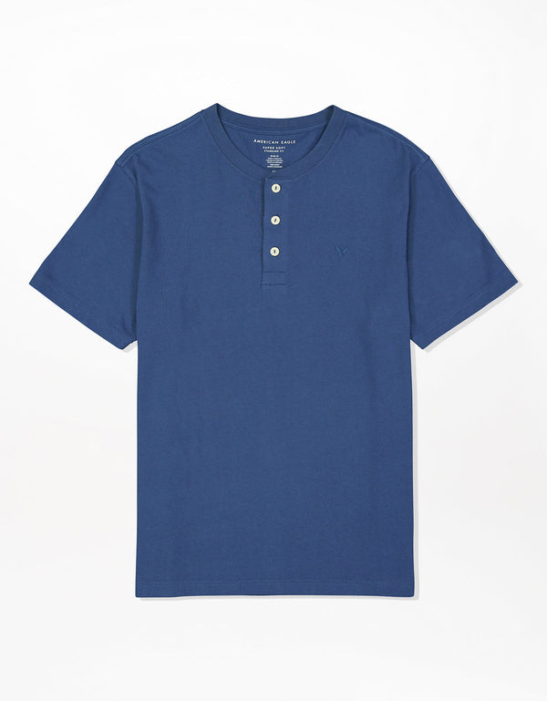 Camiseta cuello Henley manga corta Hombre AE - Azul