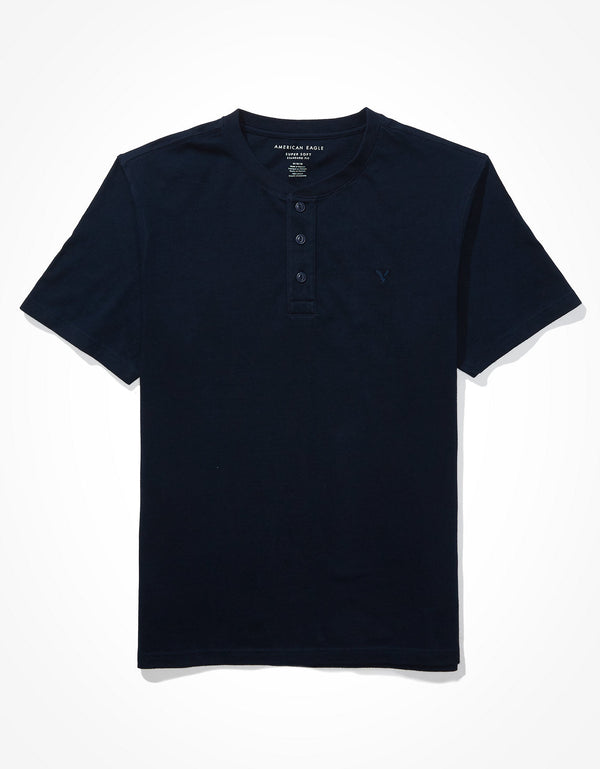 Camiseta cuello Henley manga corta Hombre AE - Azul
