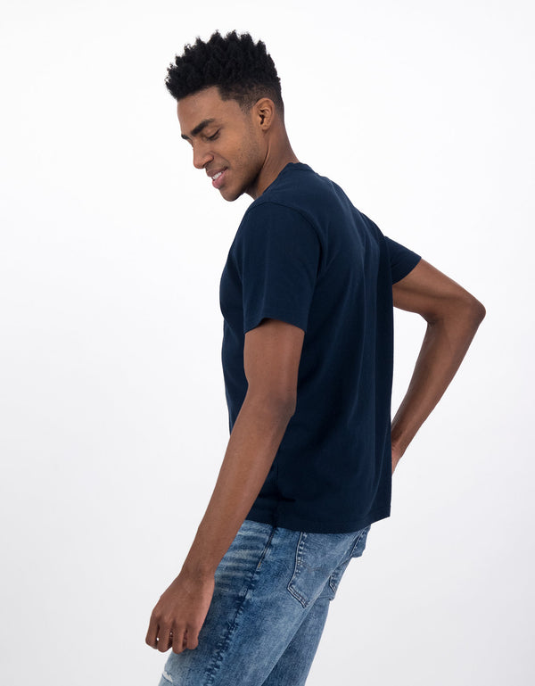 Camiseta cuello Henley manga corta Hombre AE - Azul