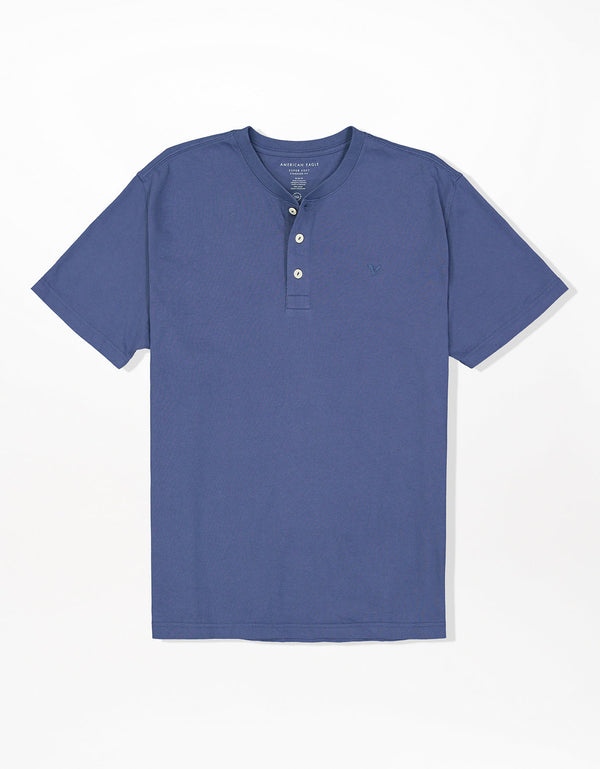 Camiseta cuello Henley manga corta Hombre AE - Azul