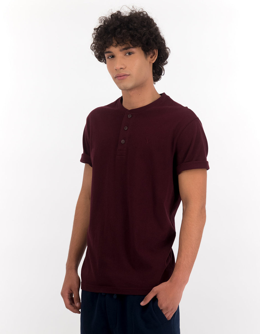 Camiseta cuello Henley manga corta Hombre AE - Generico 4165_1740_604_of