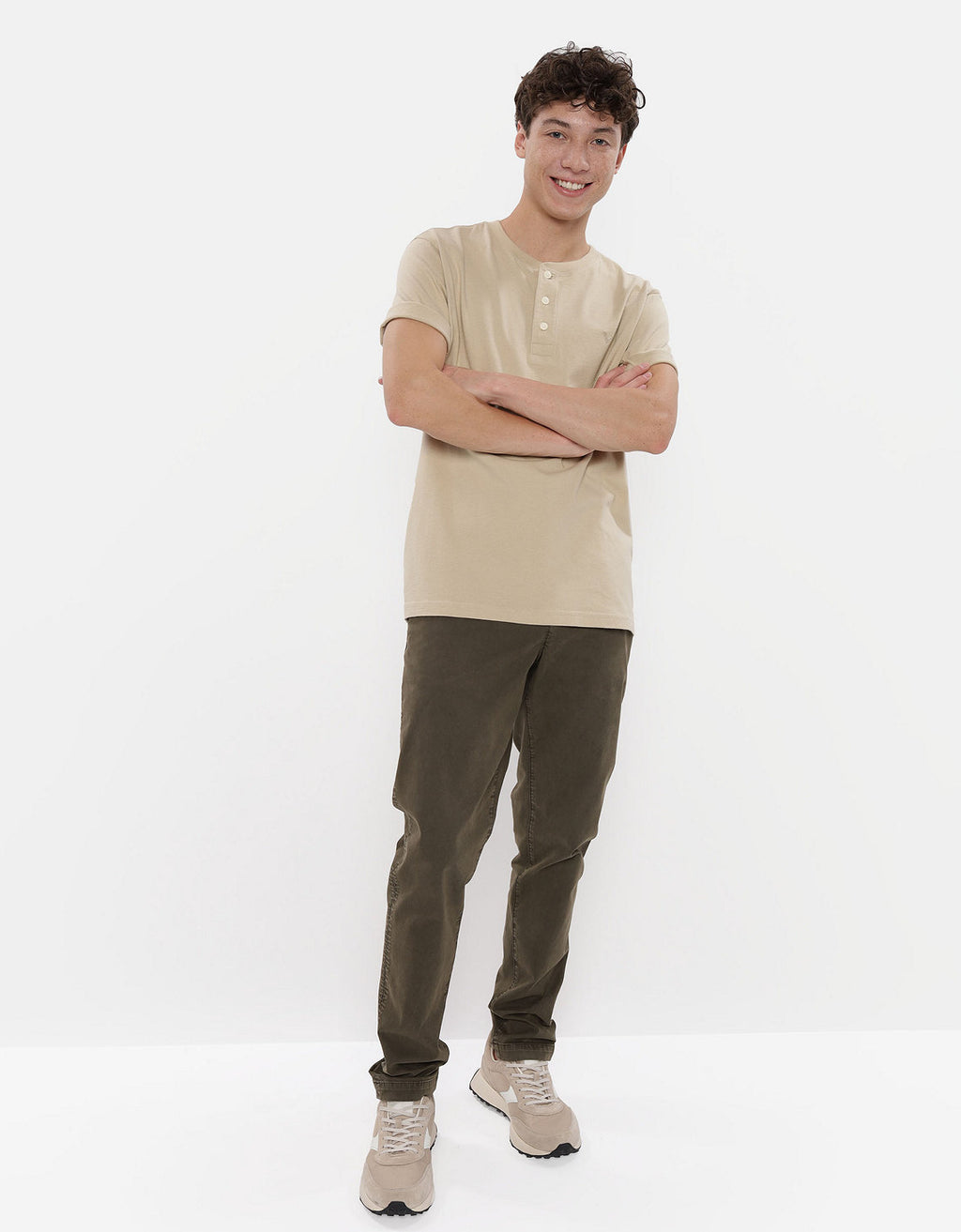 Camiseta cuello Henley manga corta Hombre AE - Beige 4165_1740_676_of