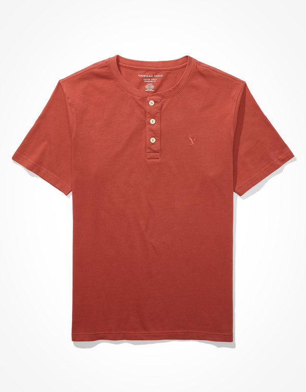 Camiseta cuello Henley manga corta Hombre AE - Café