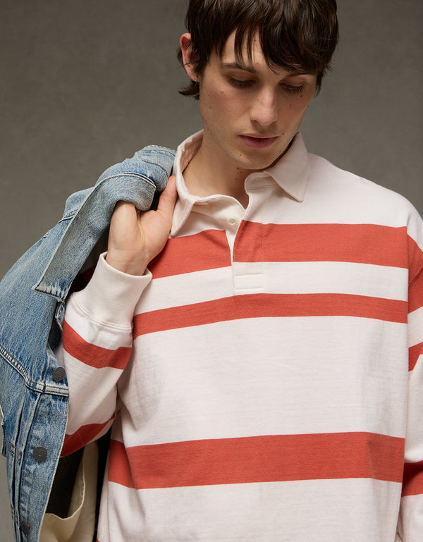 Camiseta Tipo Polo Manga Larga Boxy Ae - Naranja