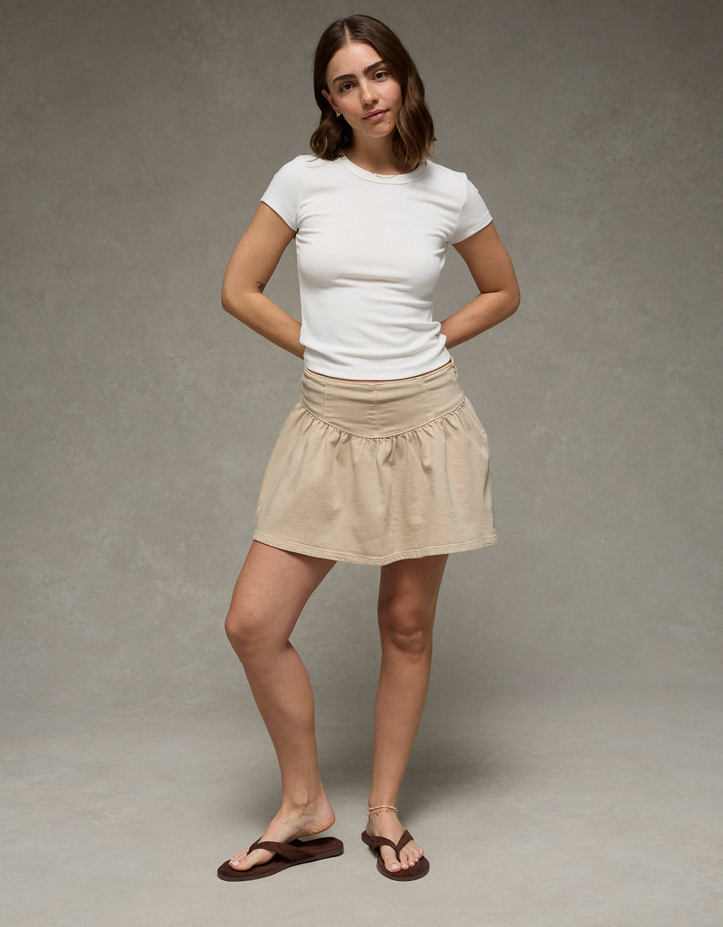 Falda pantalón mini de cintura alta Ae Stretch - Blanco 9332_5398_141_of